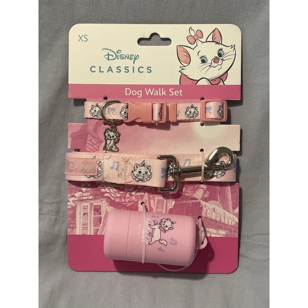 NEW Disney Aristocats Marie Pink Dog Walk Set Collar Leash & Bag Holder Size XS